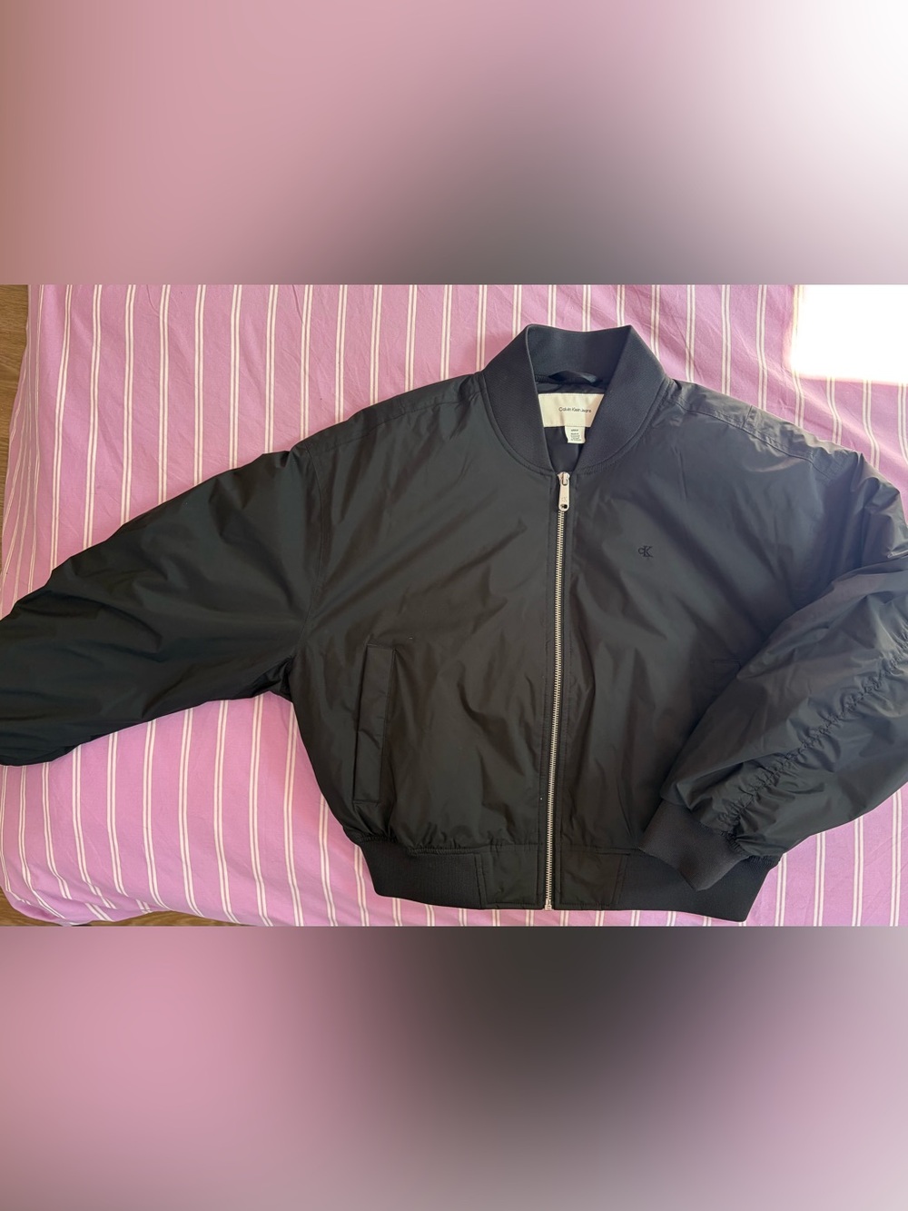 Calvin Klein Black Bomber Jacket with Zip Front S